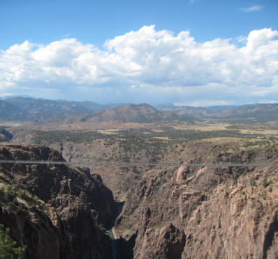 A view of Royal Gorge Bridge from a distance near Happy Acres RV Park in Pueblo, Colorado.